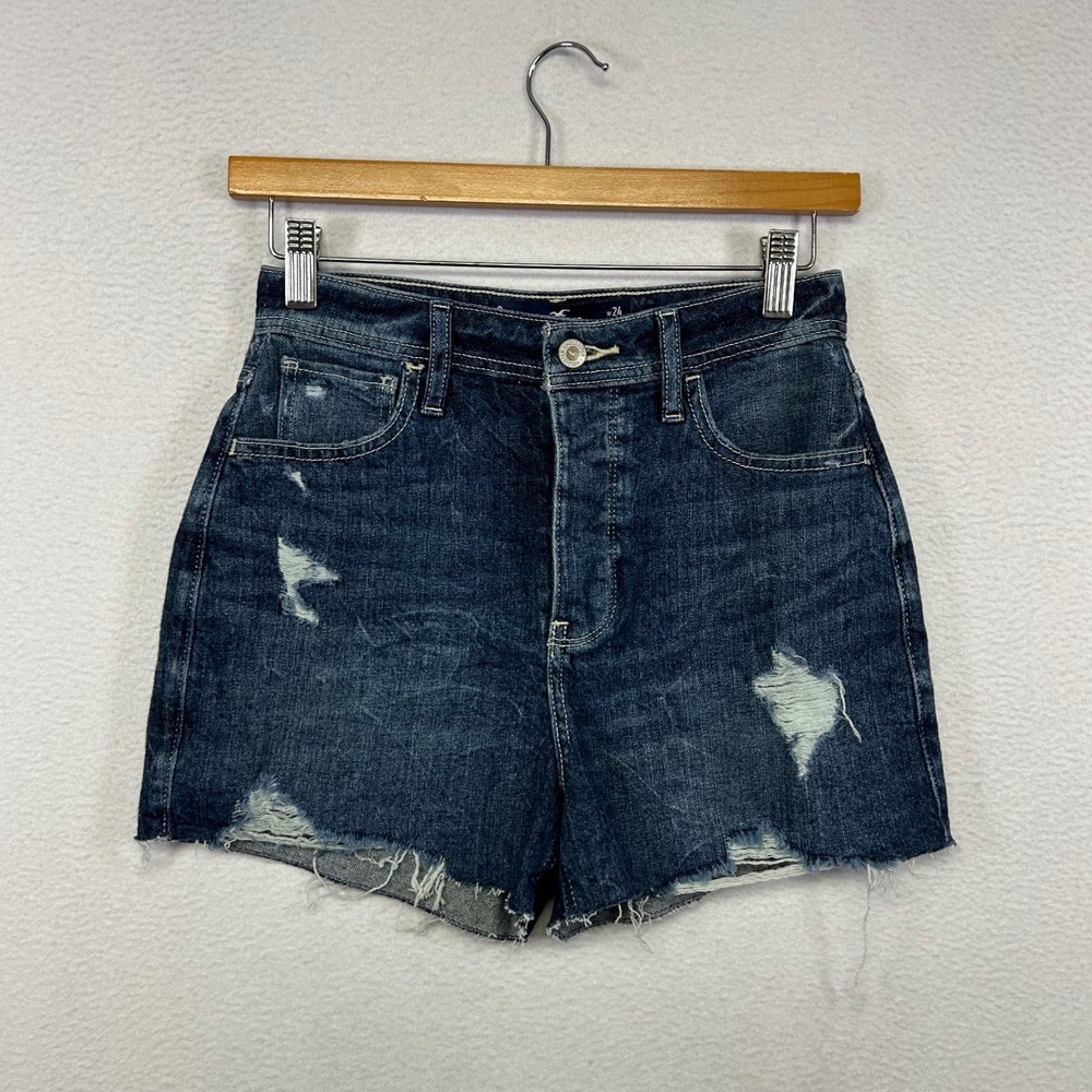 Distressed Festival Hollister Womens 0 W24 Dark Blue Ultra High Rise Jean Shorts